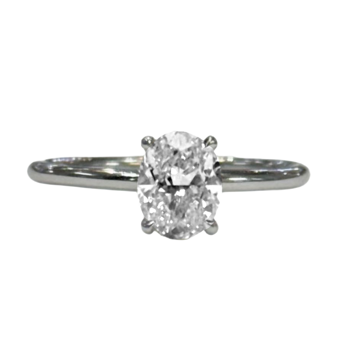 1.00 Carat VS2 J Oval Brilliant Cut Diamond 14KWG Solitaire Ring