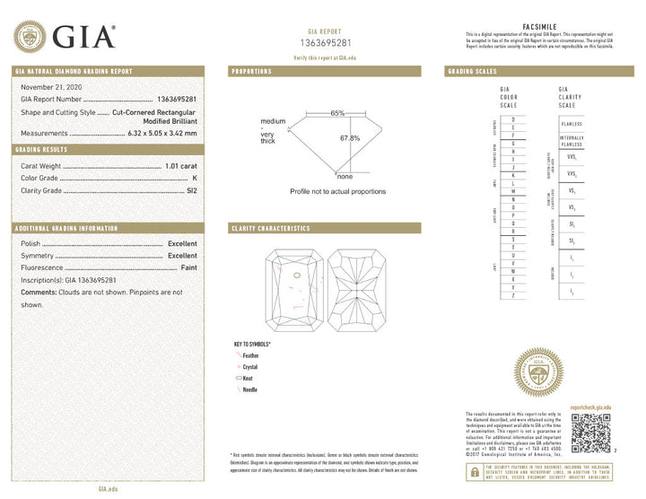 1.01 Carat SI2 K Radiant Cut GIA Diamond WG Ring