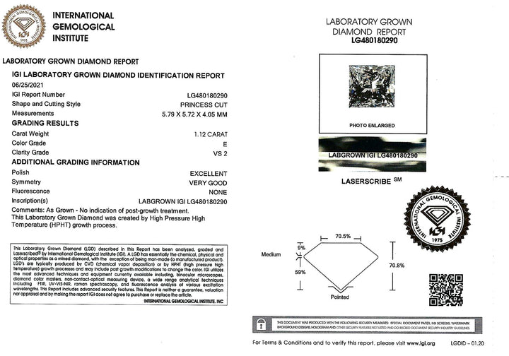 1.12 Carat VS2 E IGI Lab Grown Diamond 14K WG Ring