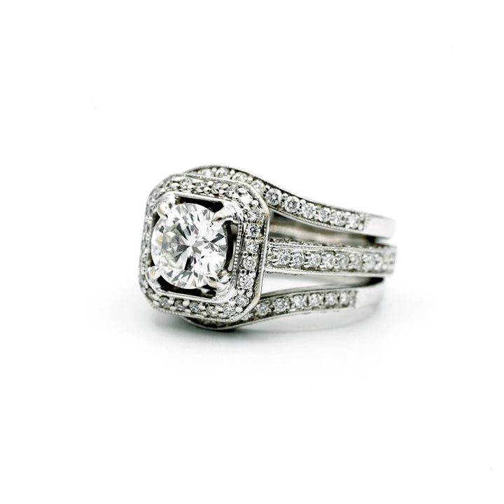 1.15 Carat RBC Diamond F VVS2 GIA 18K White Gold Wedding Ring Set