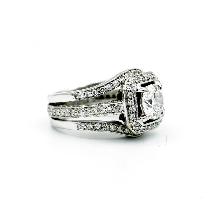 1.15 Carat RBC Diamond F VVS2 GIA 18K White Gold Wedding Ring Set