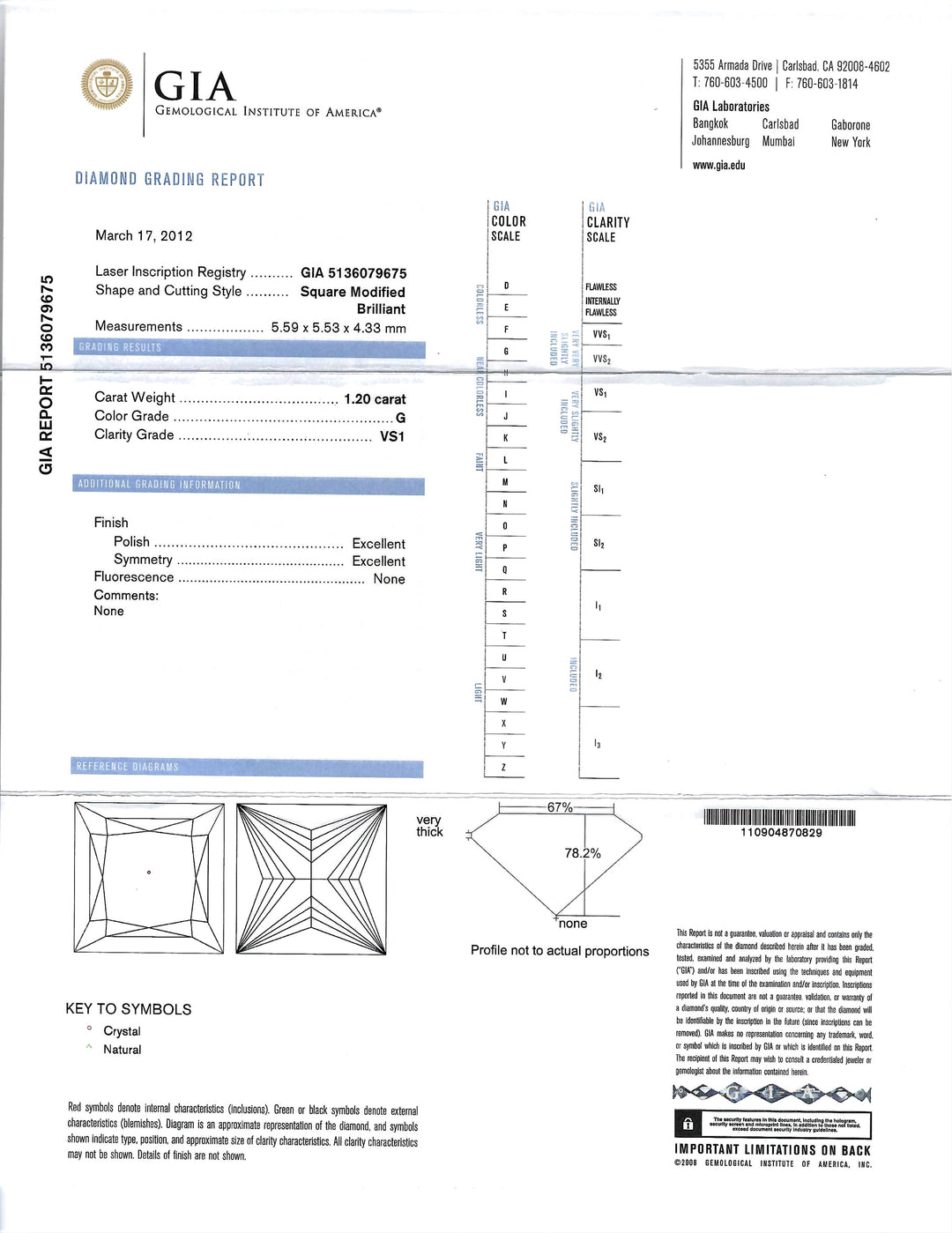 1.20 Carat G VS1 GIA Princess Cut Diamond
