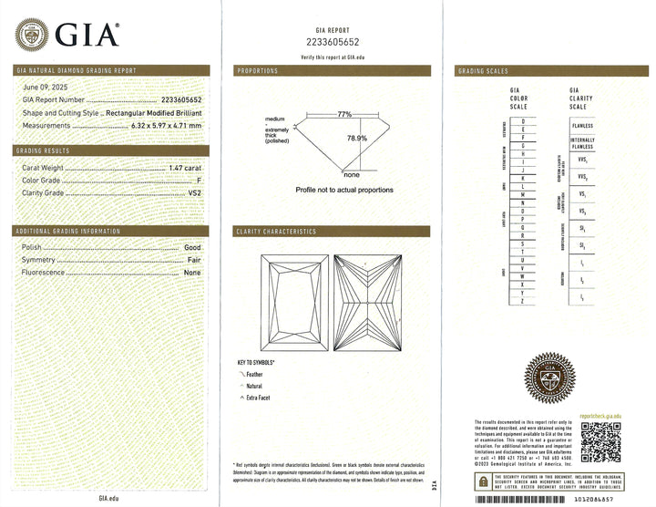 1.47 Carat Princess Cut F VS2 GIA Platinum Ring