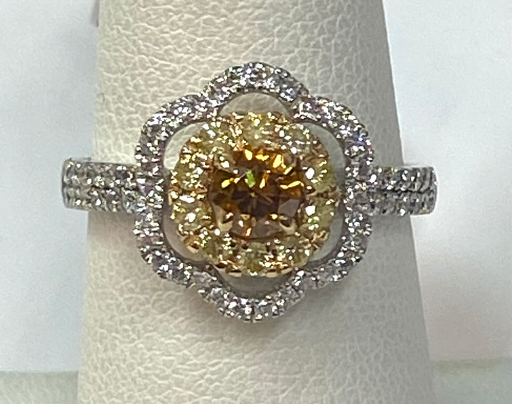 Fancy Orange Yellow & Colorless Diamond 14K White Gold Ring