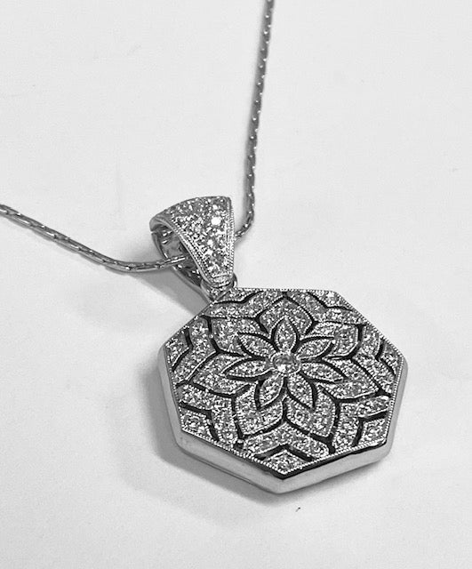 Diamond 14K White Gold Heptagonal Shaped Pendant Locket