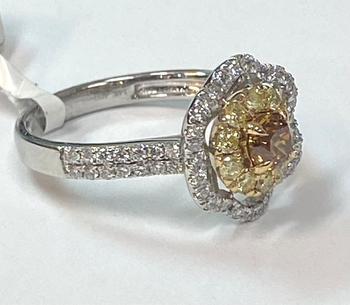 Fancy Orange Yellow & Colorless Diamond 14K White Gold Ring