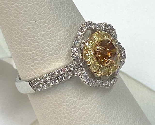 Fancy Orange Yellow & Colorless Diamond 14K White Gold Ring