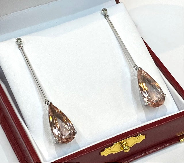 Morganite Diamond 14K White Gold Drop Earrings