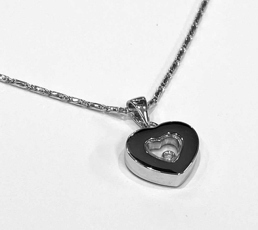 18K White Gold Floating Heart Shaped Diamond Pendant & Chain