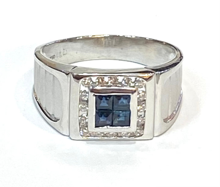 Sapphire Diamond 18K White Gold Men’s Ring
