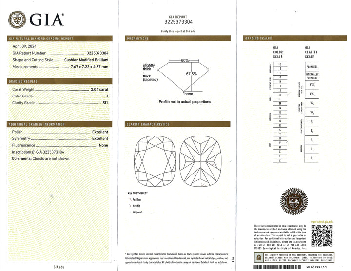 2.04 Carat Cushion Brilliant Cut Diamond 18KWG Ring