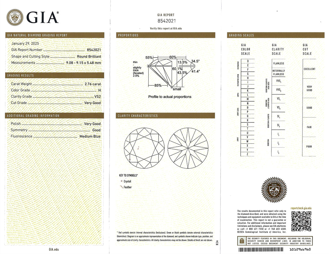 2.76 Carat VS2 H GIA RBC Diamond GIA