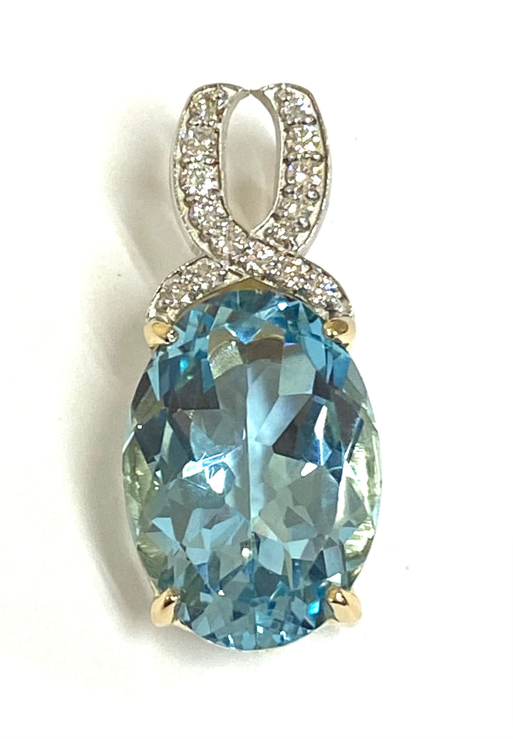 Aquamarine Diamond 14K White Gold & Yellow Gold Pendant