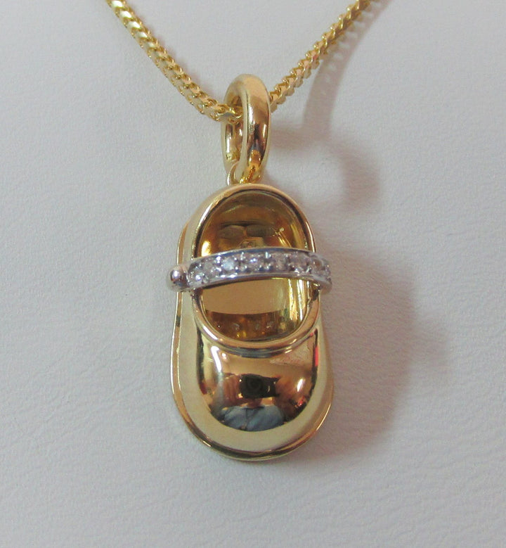 Aaron Basha Diamond 18K Yellow Gold Baby Shoe & Chain