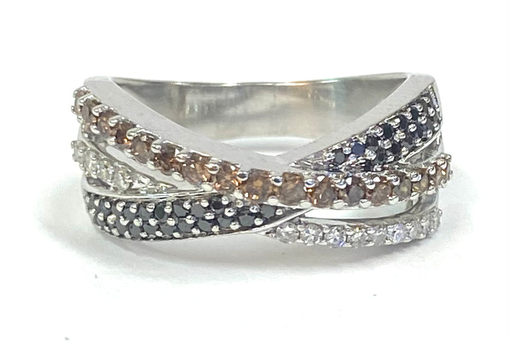 Black Brown & Colorless Diamond 14K White Gold Ring