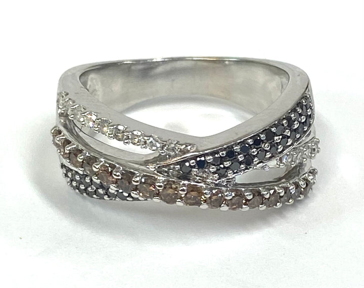 Black Brown & Colorless Diamond 14K White Gold Ring
