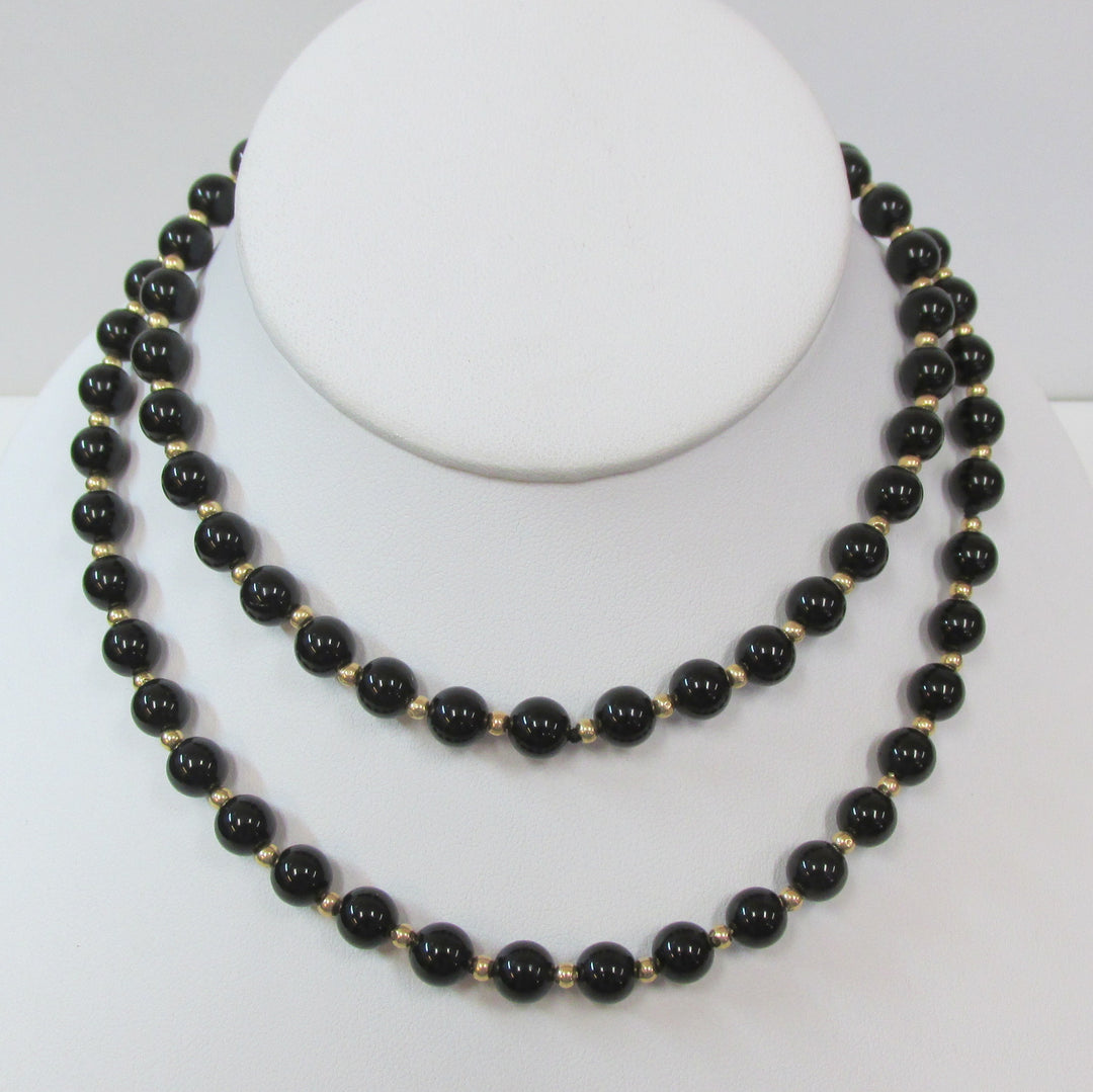Black Onyx 14K Yellow Gold Bead Necklace