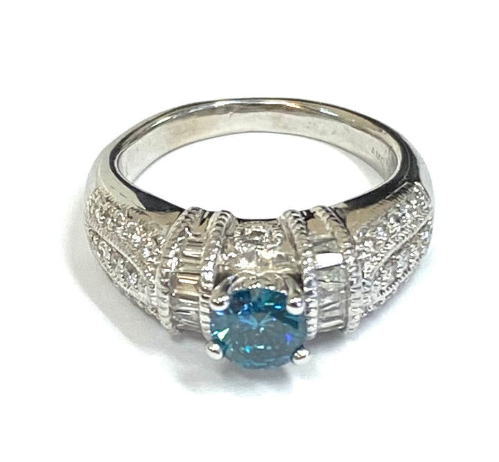 Blue & Colorless Diamond 14K White Gold Ring