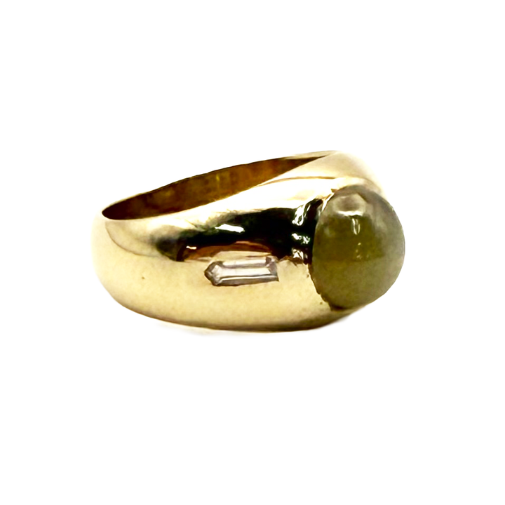 Chrysoberyl Cats Eye Diamond 14K YG Vintage Gent's Ring