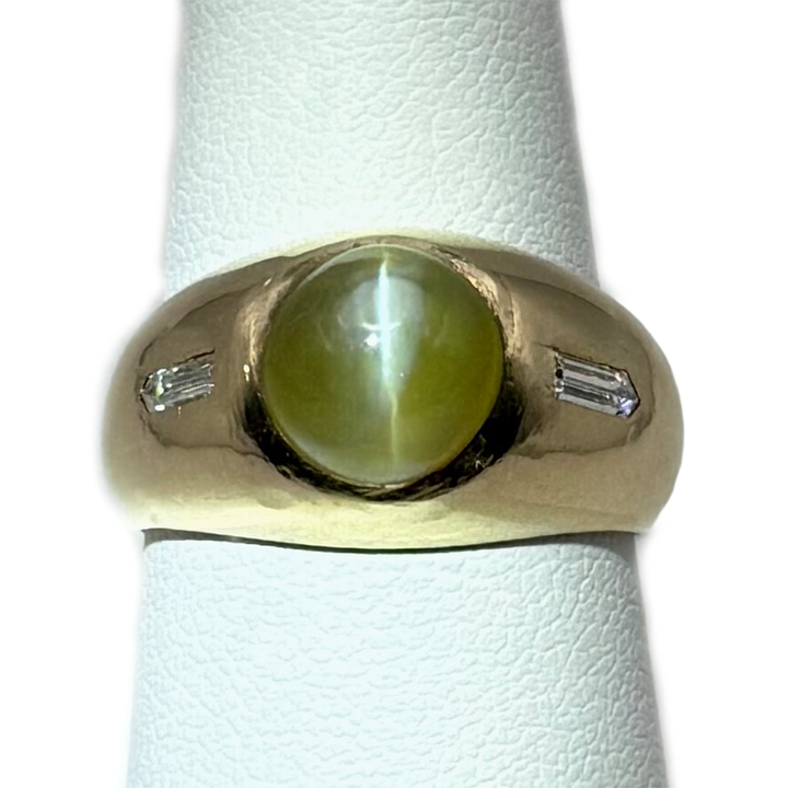 Chrysoberyl Cats Eye Diamond 14K YG Vintage Gent's Ring