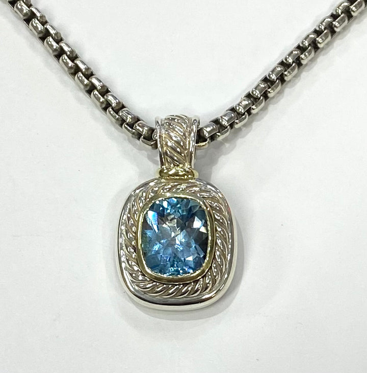 David Yurman Alion Blue Topaz 14K Yellow Gold & Sterling Silver Pendant Necklace