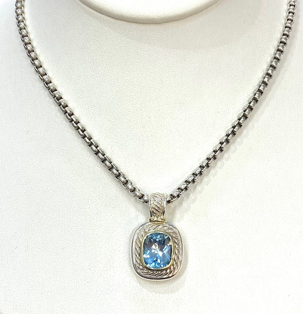 David Yurman Alion Blue Topaz 14K Yellow Gold & Sterling Silver Pendant Necklace