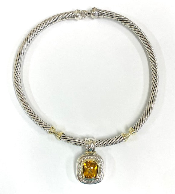 David Yurman Cable Two-Tone Choker & Citrine Two Tone Pendant