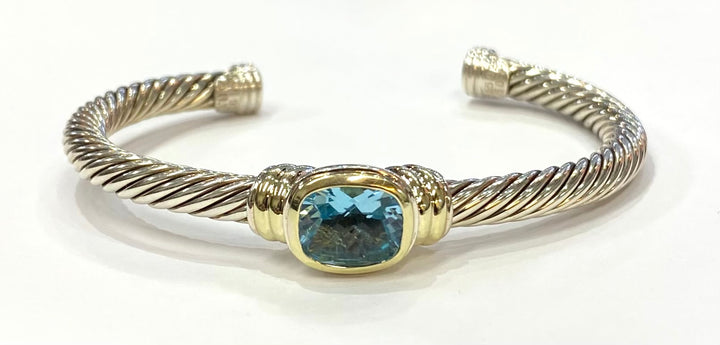David Yurman Blue Topaz 14K Yellow Gold & Stainless Steel Cuff Bracelet