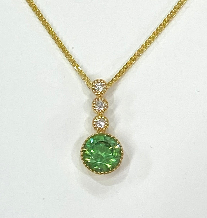 Demantoid Garnet Diamond 18K Yellow Gold Pendant