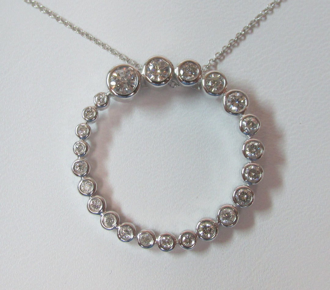 Diamond 14K White Gold Circle Pendant & Chain