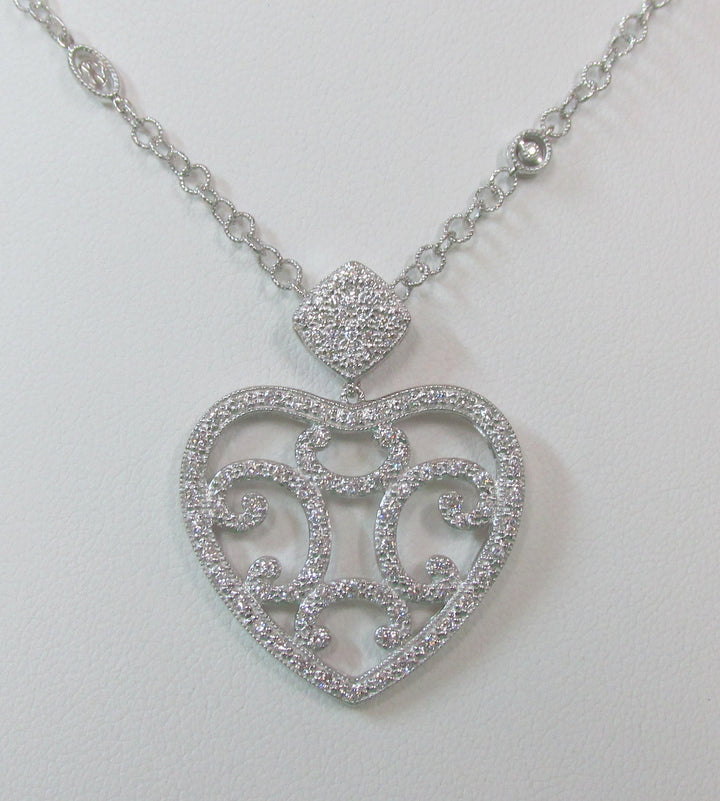 Diamond 14K White Gold Heart Design Pendant & Chain