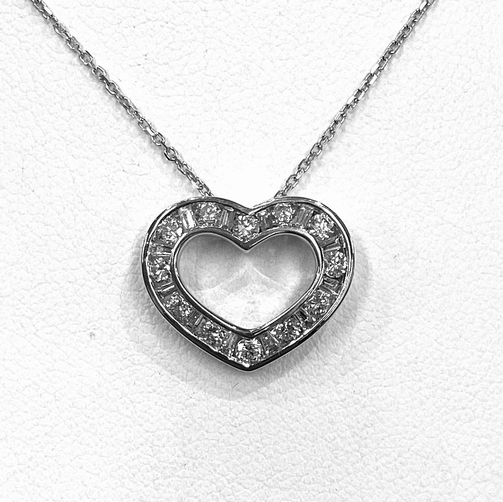 Diamond 14K White Gold Heart Shaped Pendant & Chain