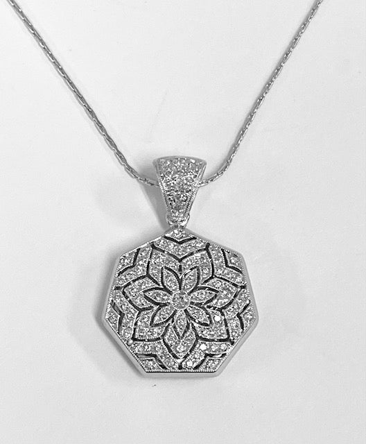 Diamond 14K White Gold Heptagonal Shaped Pendant Locket