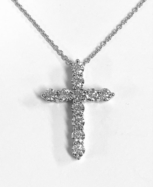 Diamond 14K White Gold White Gold Cross & Chain