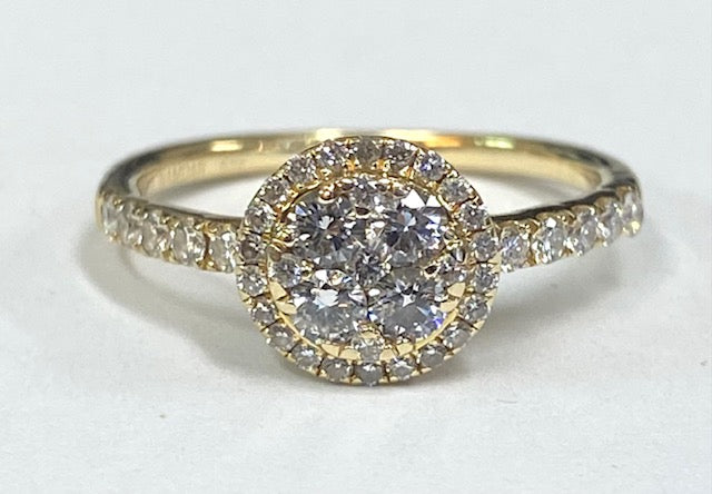 Diamond 14K Yellow Gold Cluster Halo Ring