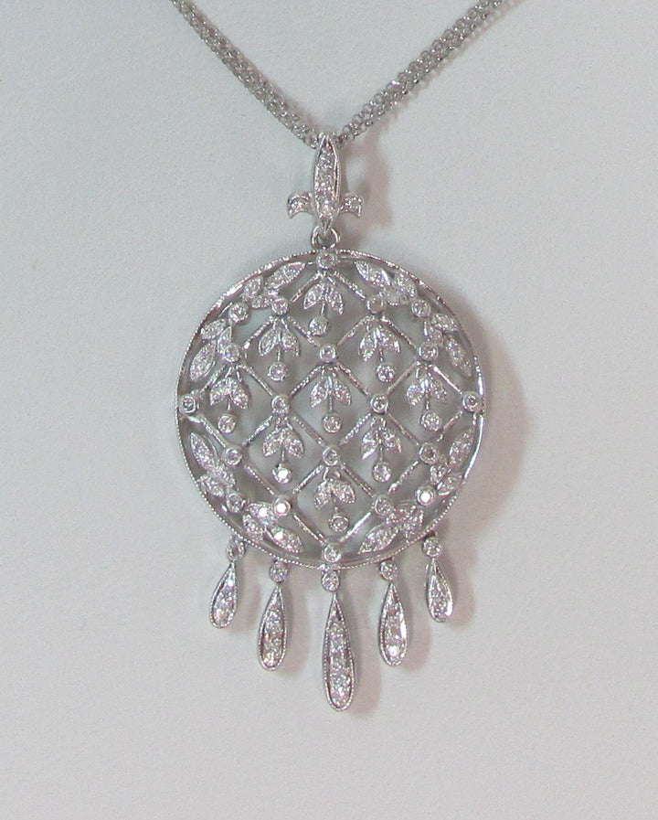 Diamond 18K White Gold Floral Design Pendant & Chain