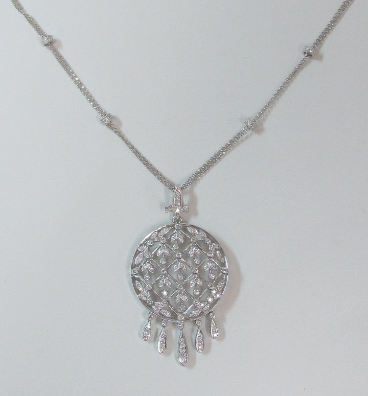 Diamond 18K White Gold Floral Design Pendant & Chain