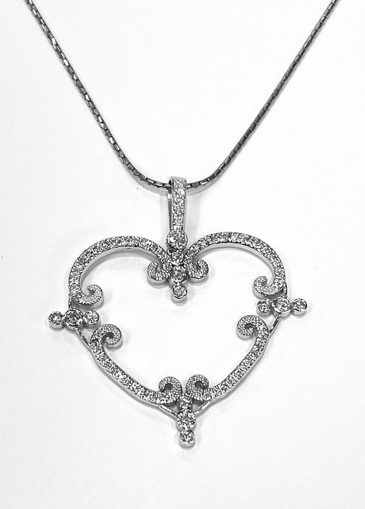 Diamond 18K White Gold Heart Shaped Pendant & Chain