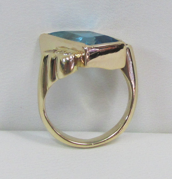 Blue Topaz Diamond Amethyst 14K Yellow Gold Ring