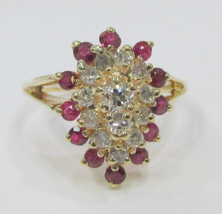 Diamond Ruby 14K Rose Gold Cluster Ring