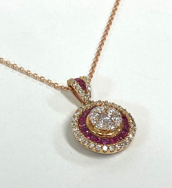 Diamond Ruby 18K Rose Gold Pendant & 14K Rose Gold Chain