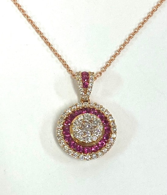 Diamond Ruby 18K Rose Gold Pendant & 14K Rose Gold Chain