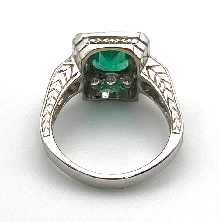 Emerald Diamond 18KWG & YG Art Deco Design Ring
