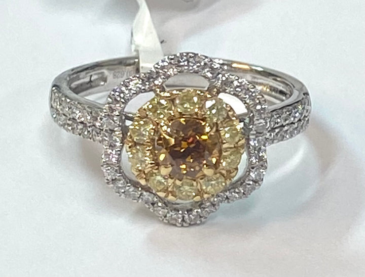 Fancy Orange Yellow & Colorless Diamond 14K White Gold Ring