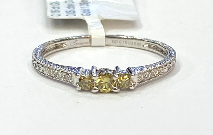 Green & Colorless Diamond 14K White Gold Band Ring
