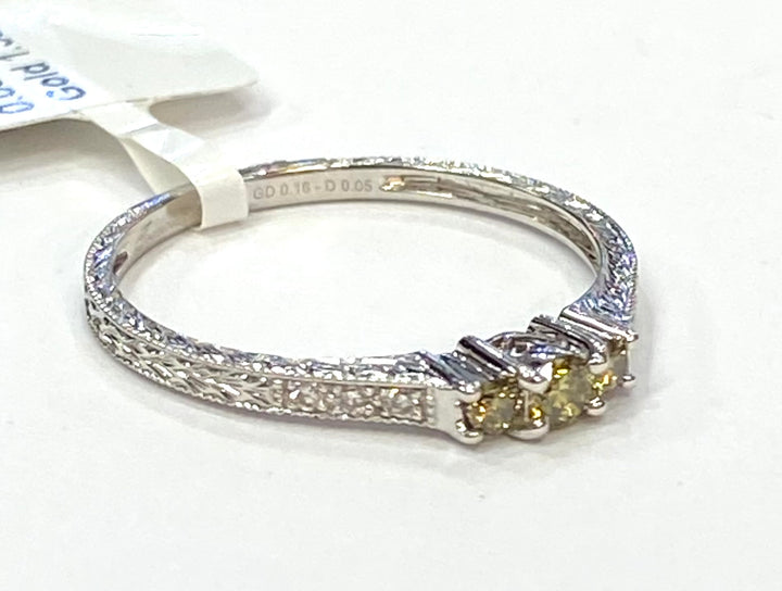 Green & Colorless Diamond 14K White Gold Band Ring