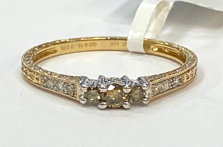 Green & Colorless Diamond 14K White Gold & Yellow Gold Band Ring