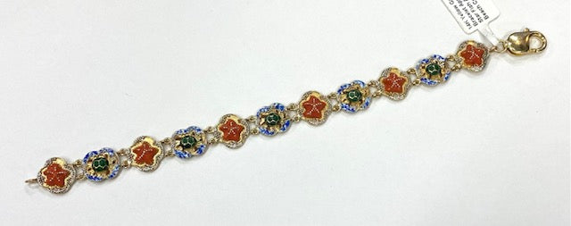 Starfish & Turtle 14K Yellow Gold Multi Colored Enamel Bracelet