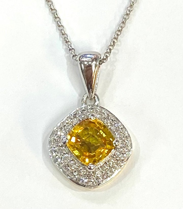 Yellow Sapphire Diamond 18K White Gold & Yellow Gold Pendant & Chain