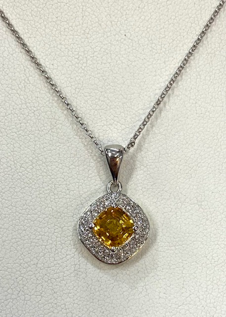 Yellow Sapphire Diamond 18K White Gold & Yellow Gold Pendant & Chain